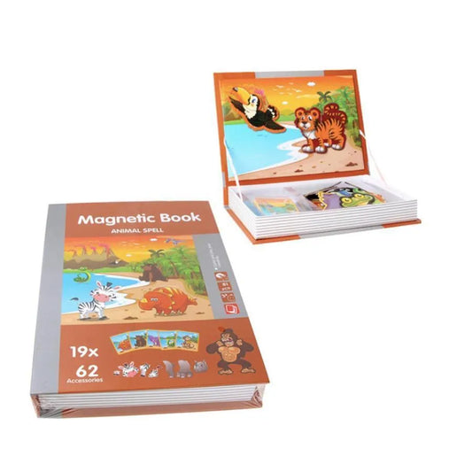 Puzzle típusú könyv mágneses könyv vraja salic állatok, 62 darab és 19 kártya, többszínű
