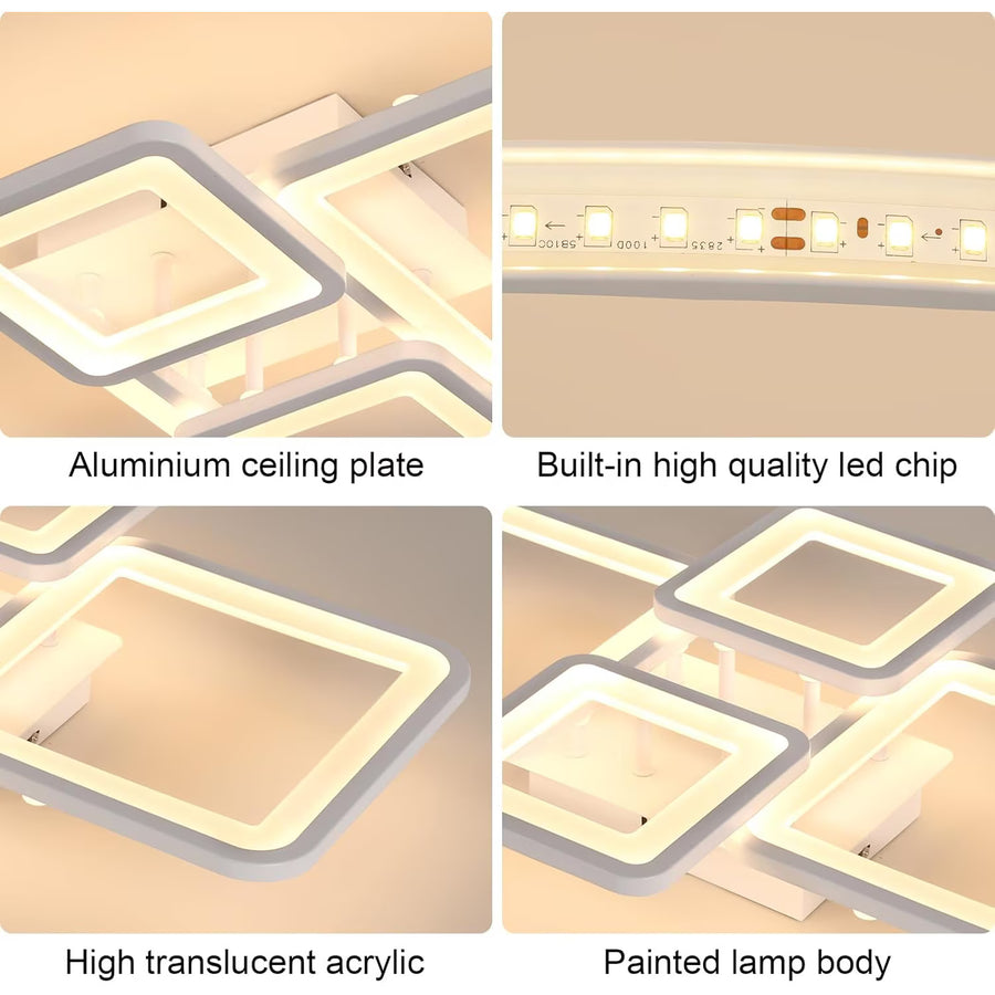 LED csillár távirányítóval ELLA 67W, 4 négyzet, hideg/meleg/semleges fény, szabályozható, fehér