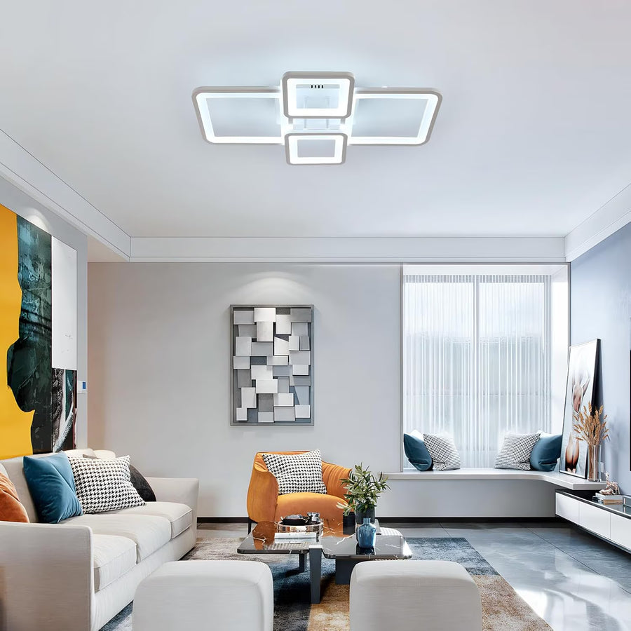 LED csillár távirányítóval ELLA 67W, 4 négyzet, hideg/meleg/semleges fény, szabályozható, fehér