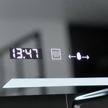 Téglalap alakú LED -tükör, 60x80 cm, Rayonement MotionGlow Marcello, Disfiguration System, óra és hőmérő, Daimable