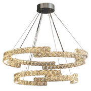 LED -csillár, távirányítóval és Crystal Mia Latifah 70W -vel felfüggesztve, 2 kör, hideg/forró/semleges fény, instabil, fényes króm, állítható magasság