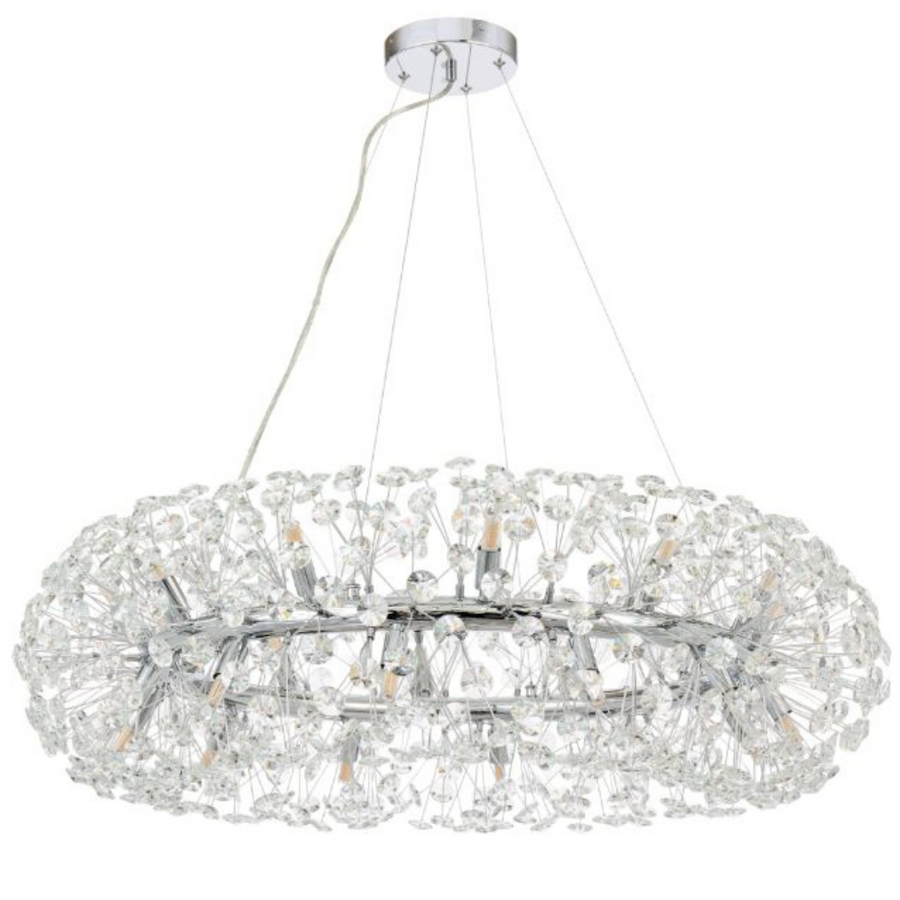 Crystal Chandelier perc 12x G9, 60 cm átmérőjű, fényes ezüst, állítható magasság