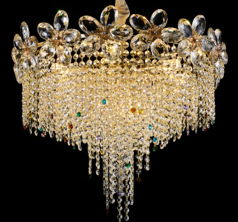 Regalis kristálycsillár 11x E14, átmérő 85 cm, fényes arany, állítható magasságú, fém és kristály