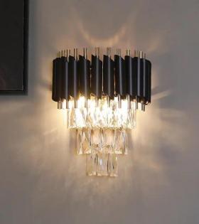 Mughi fali lámpa, 2*E14, fém és kristály, fekete és arany színben