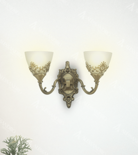 Fali lámpa Rustic, 2*E27, bronz, fehér, fém és üveg
